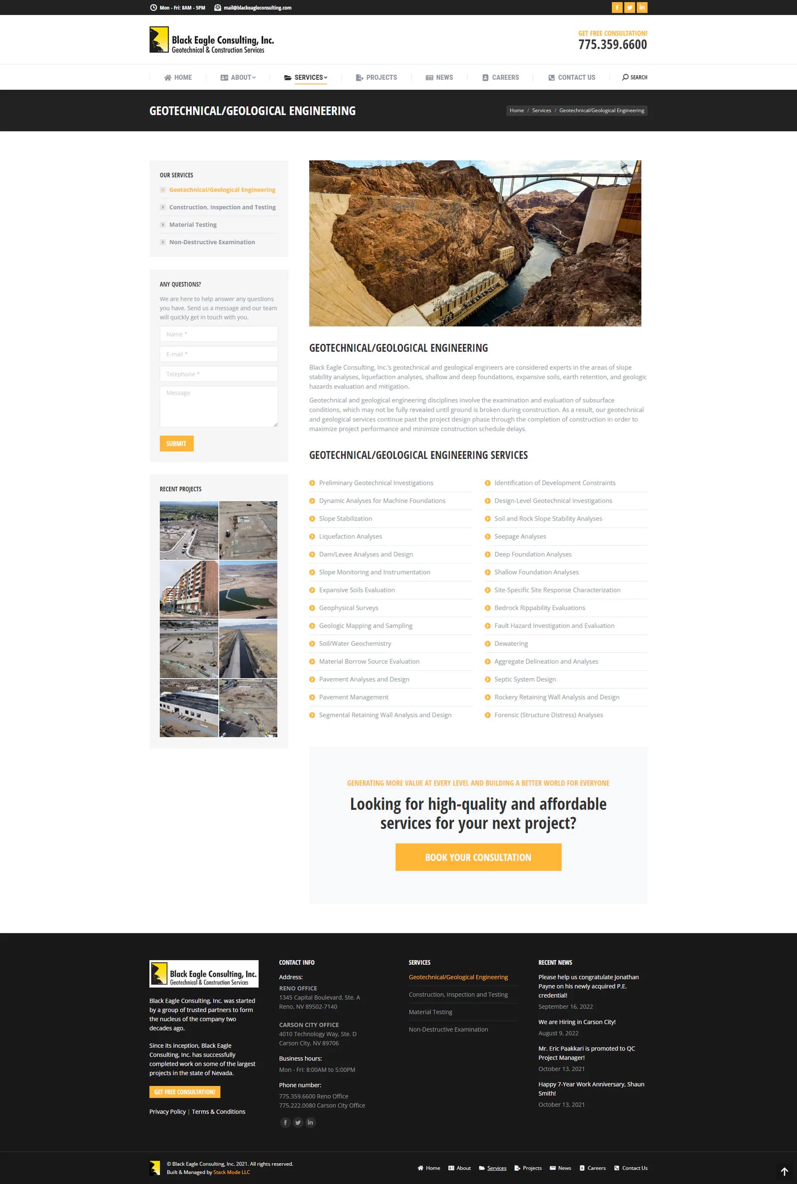 Black Eagle Consulting services page