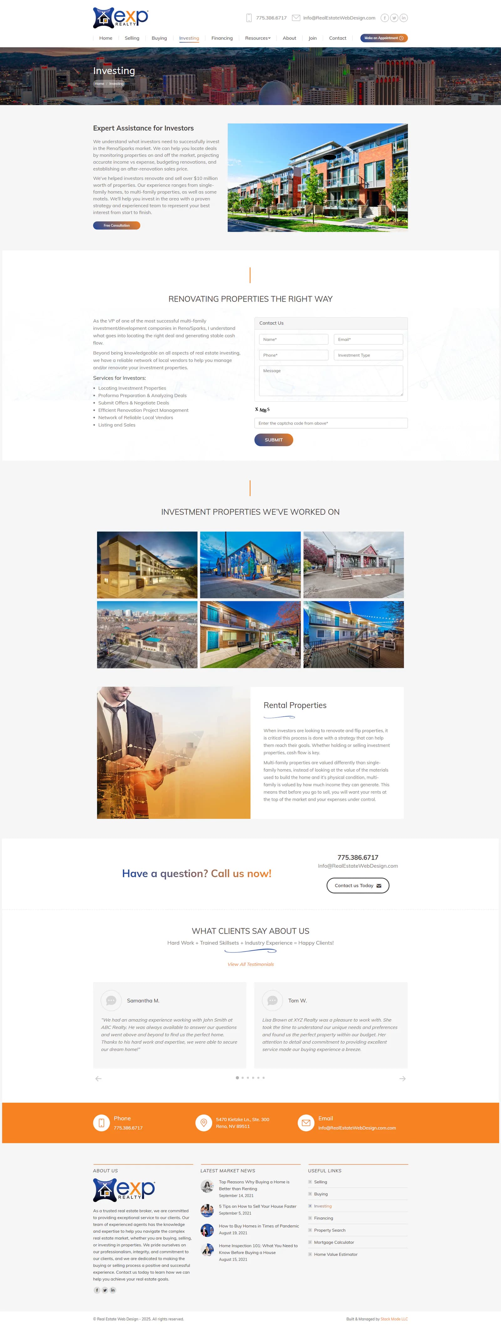 eXp Realty Agent Website investing page