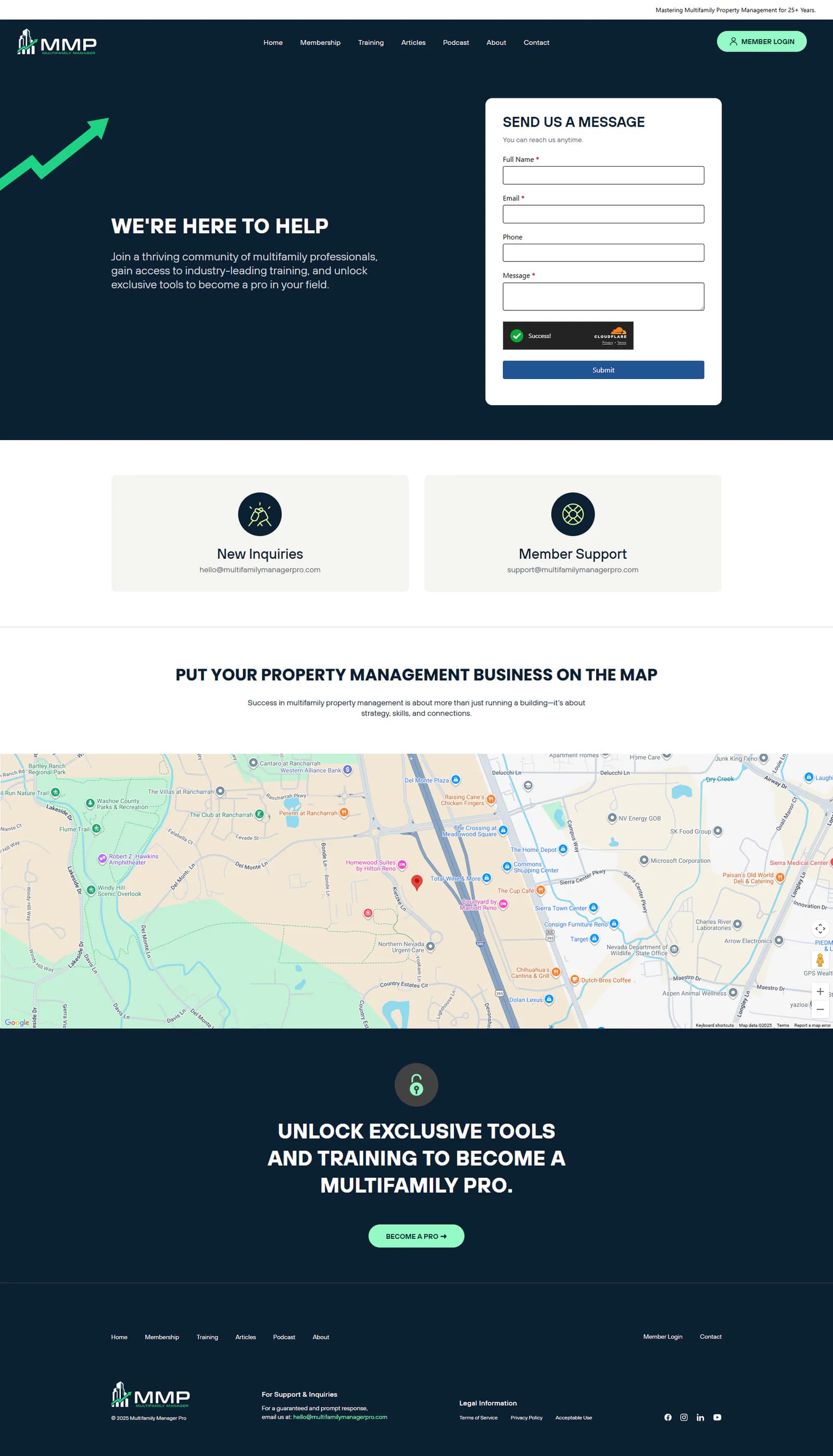 Multifamily Manager Pro contact page