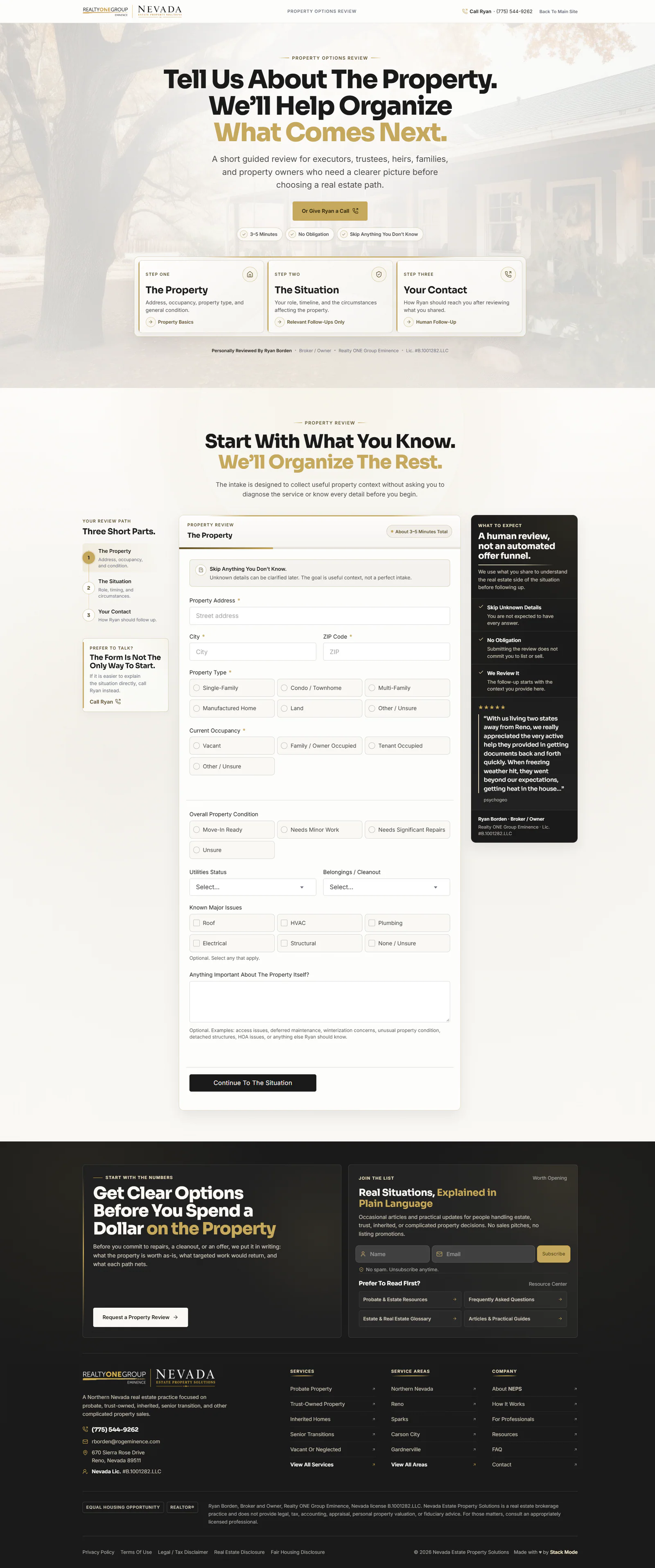Nevada Estate Property property options review page