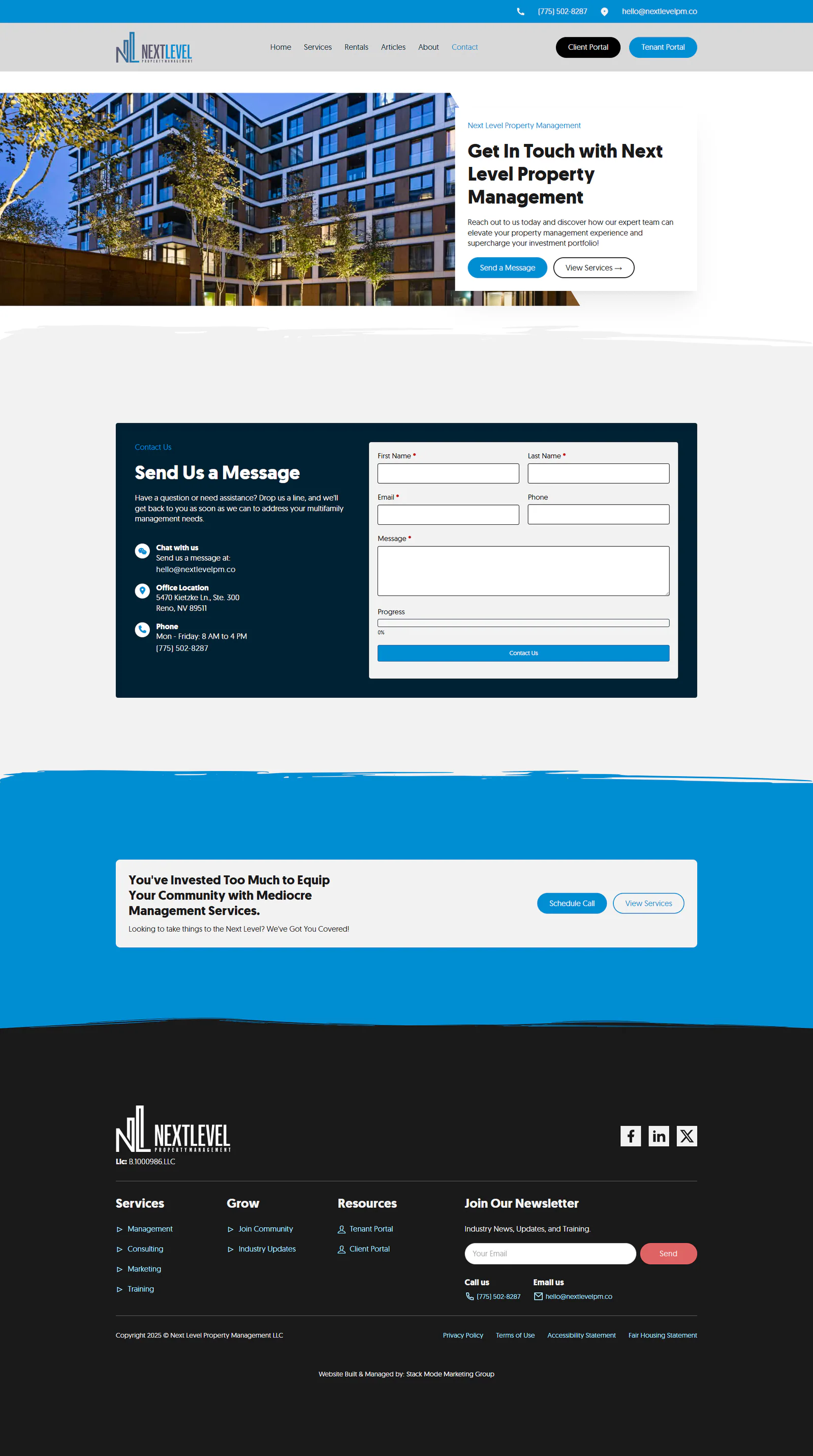 Next Level Property Management contact page