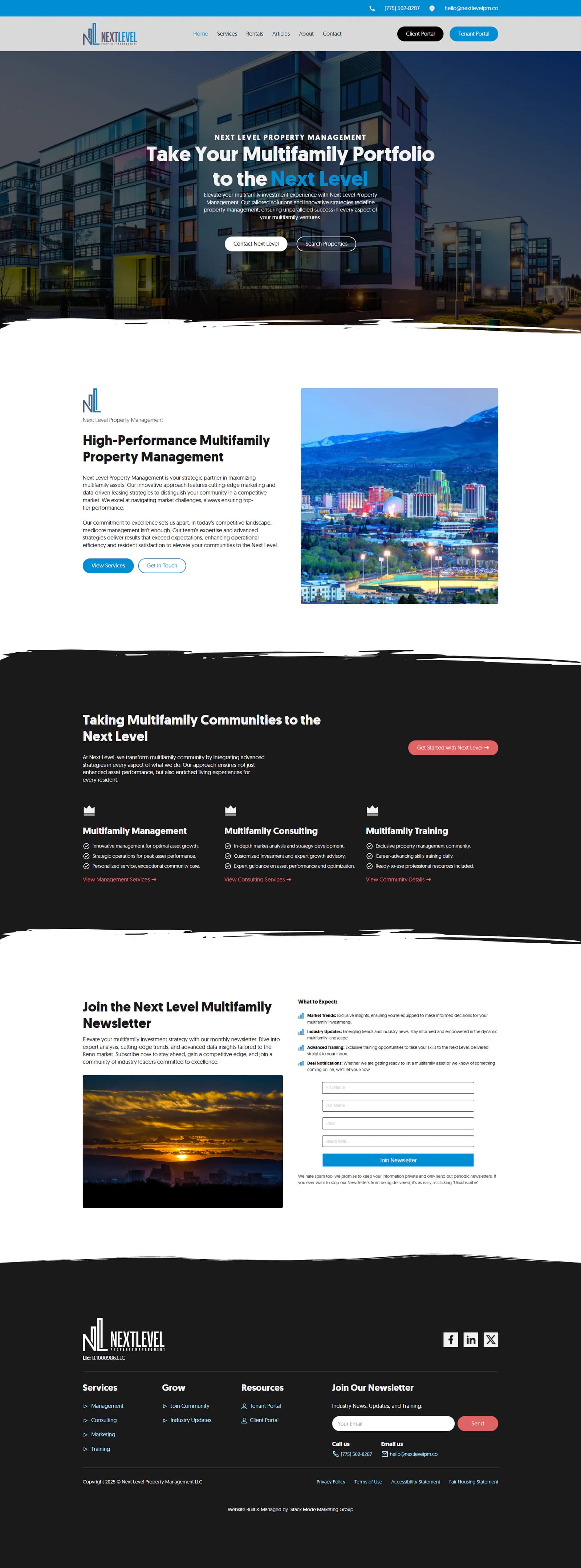 Next Level Property Management homepage, full length