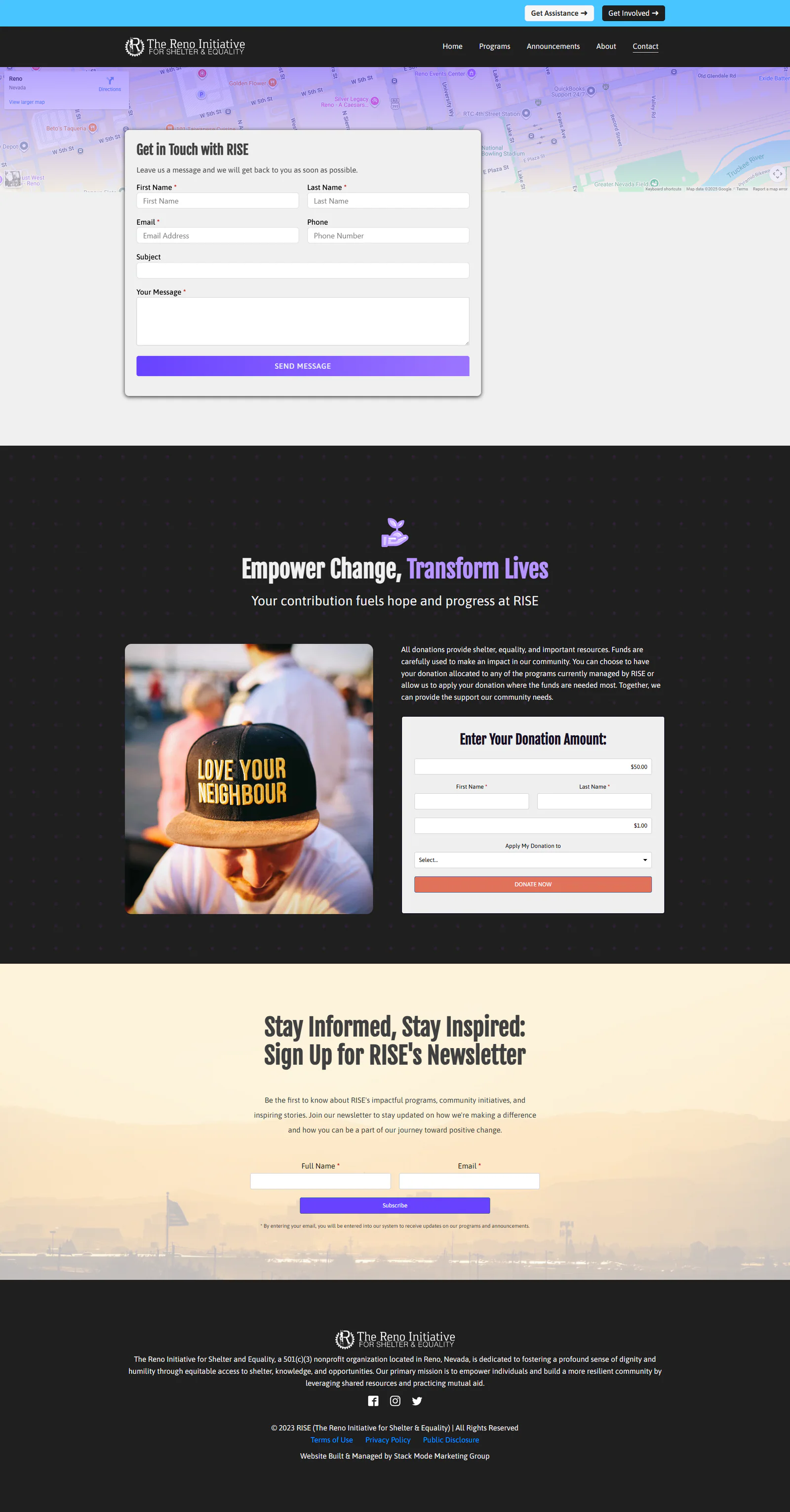 RISE contact page