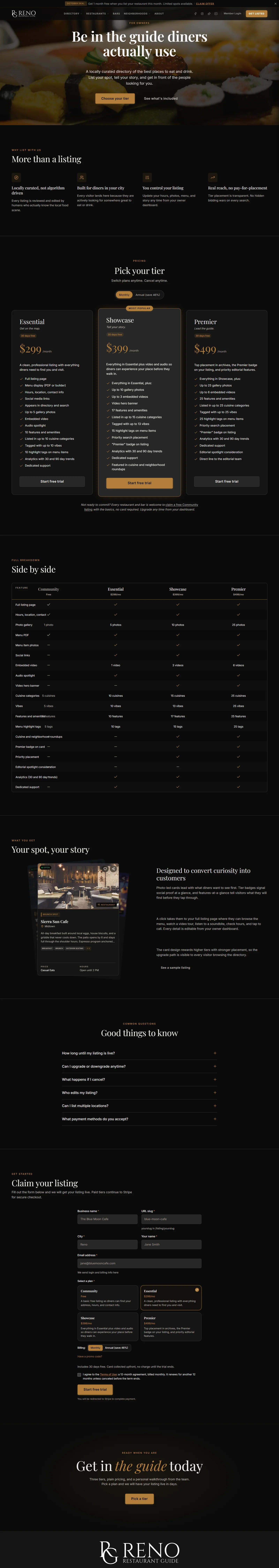 Reno Restaurant Guide Get Listed page