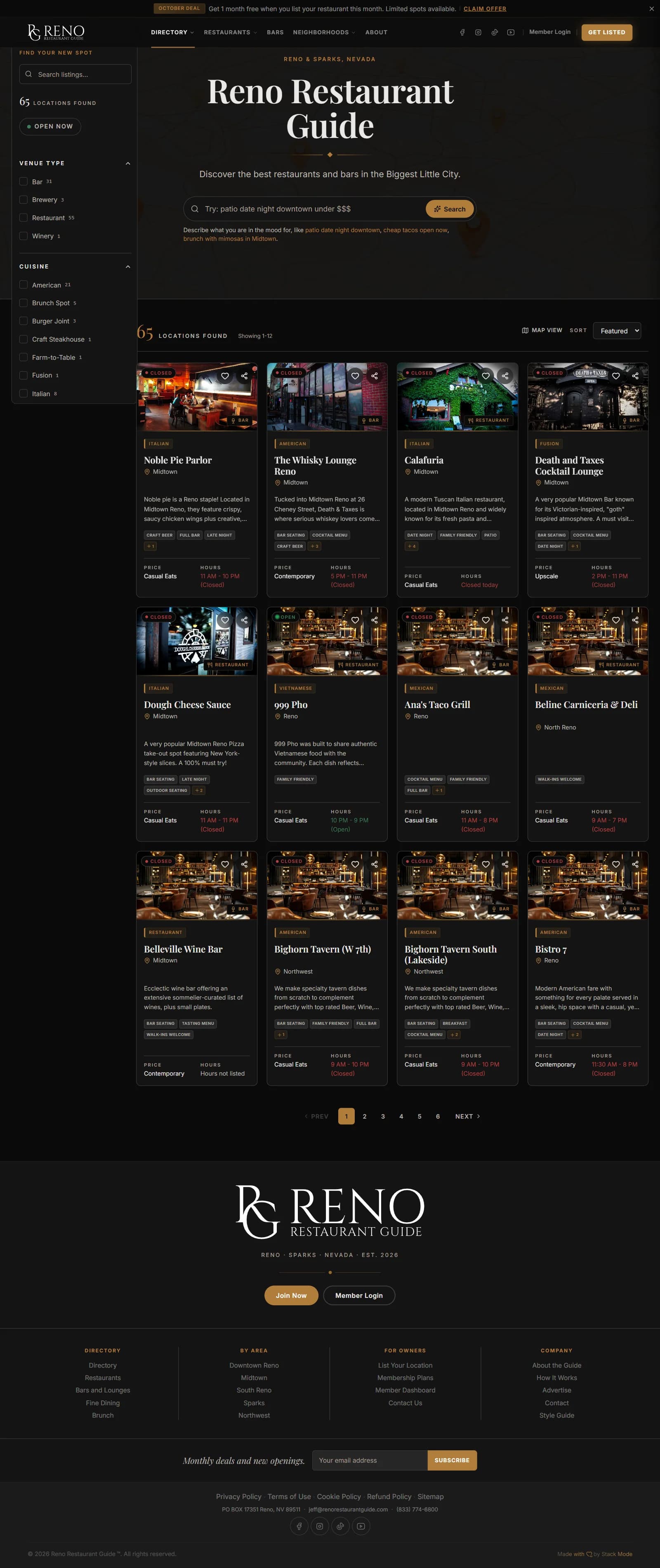 Reno Restaurant Guide directory page