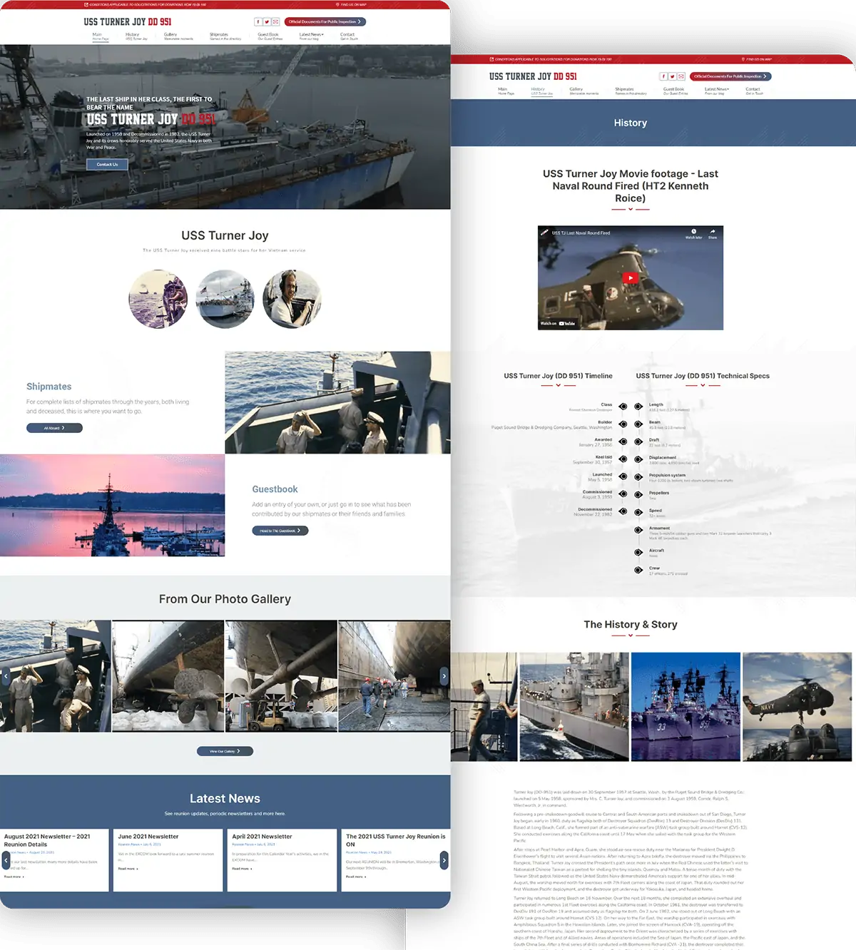 Portfolio Snapshot of USS Turner Joy Reunion Group Website