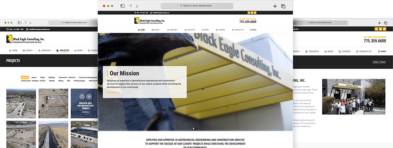 Web Design Project Snapshot of Black Eagle Consulting Website