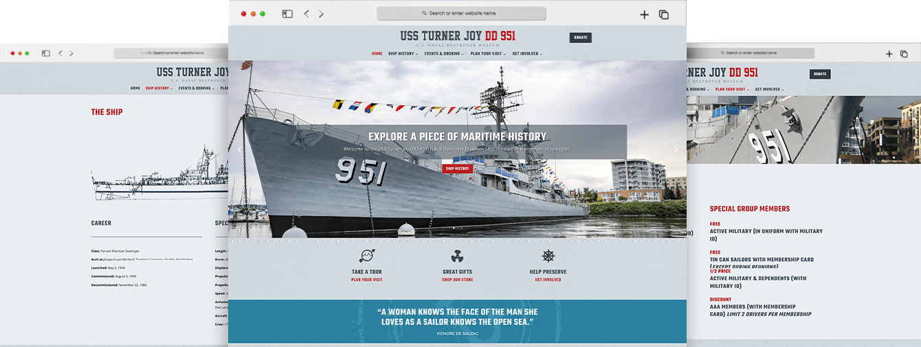 Web Design Project Snapshot of USS Turner Joy Website