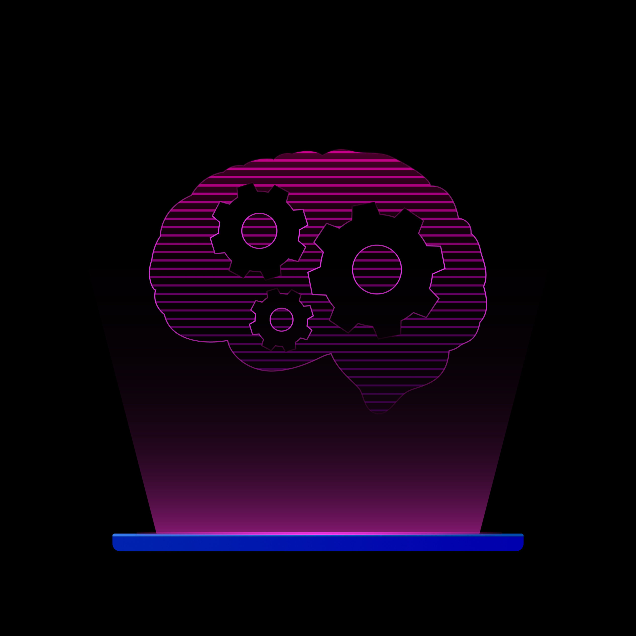 A digital illustration of a neon purple brain with interconnected gears inside, symbolizing artificial intelligence, machine learning, and advanced technology concepts. Ideal for tech and AI-related content.