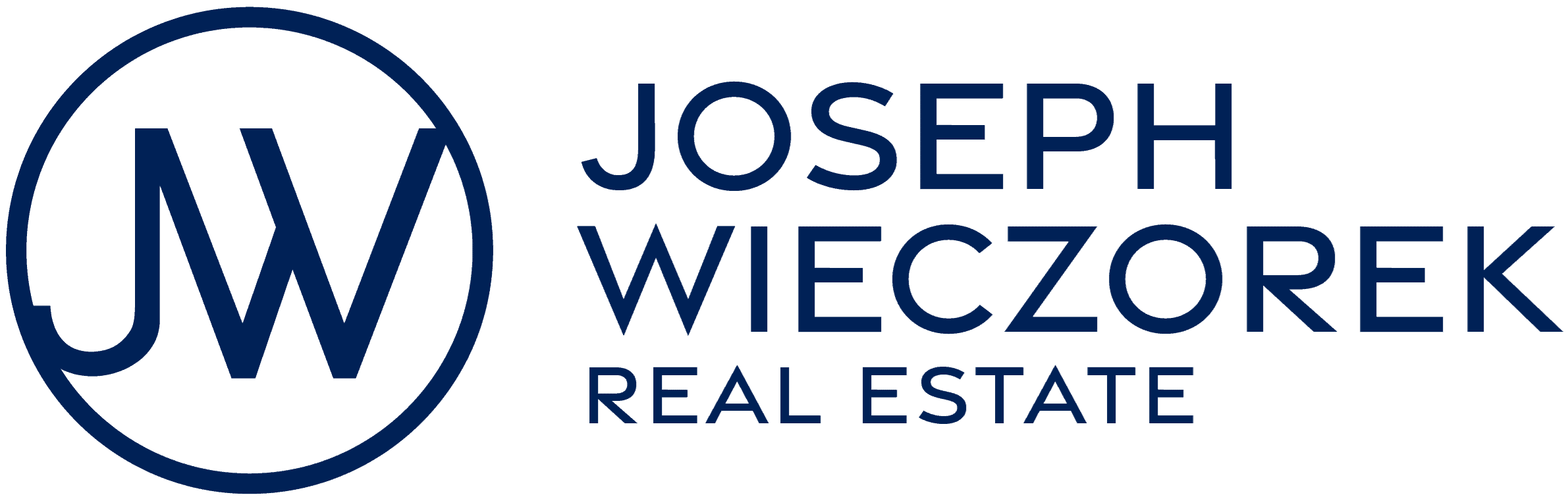 Modern real estate logo with JW inside a navy circle, representing Joseph Wiezorek Real Estate. Sleek, professional branding emphasizing trust, expertise, and prime property services.