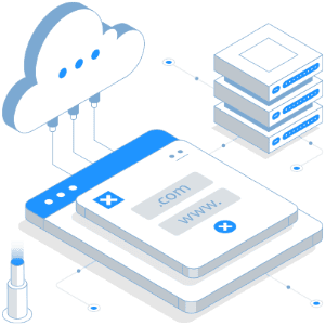 Cloud computing technology with servers and data storage for business data management.