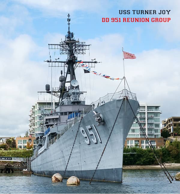 USS Turner Joy Navy ship docked at the harbor for a reunion event.
