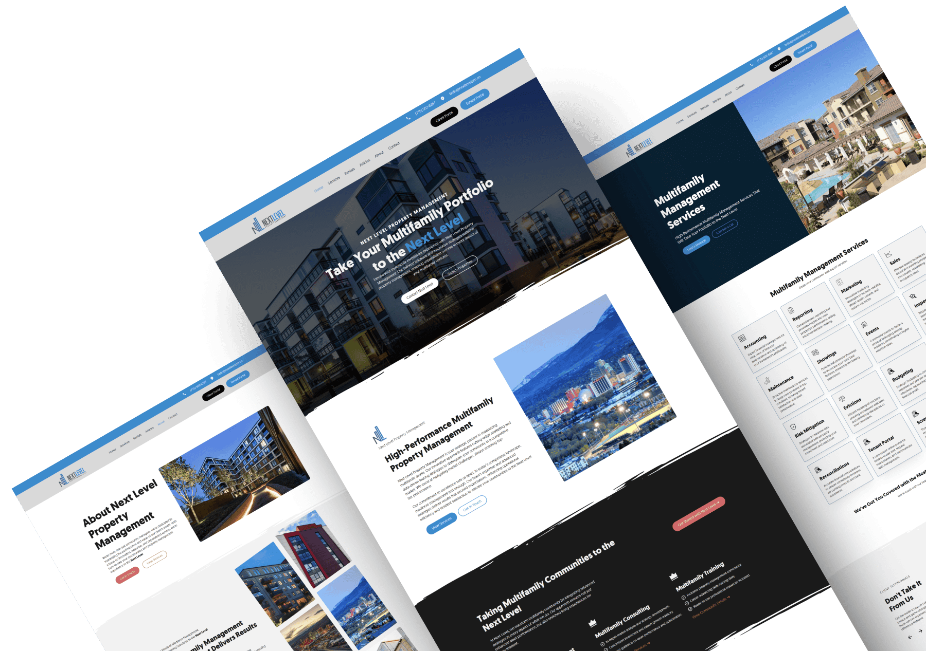 Modern multifamily property management website showcasing residential communities, property management services, and investment solutions for multifamily housing.