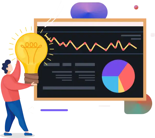 Innovative marketing strategy with data analysis, growth charts, and colorful pie chart to optimize business performance and enhance digital marketing campaigns.