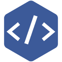 Code icon in a hexagonal badge representing programming or software development.