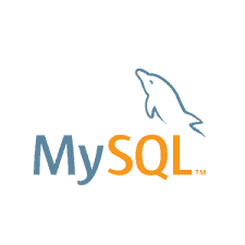 Mysql database logo with dolphin icon and text.