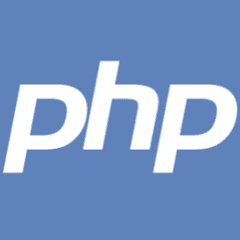 Php logo on blue background representing web development and programming tools for digital marketing.