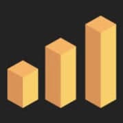 Bar chart illustrating increasing growth trends in business metrics, featuring three yellow-orange bars on a black background.