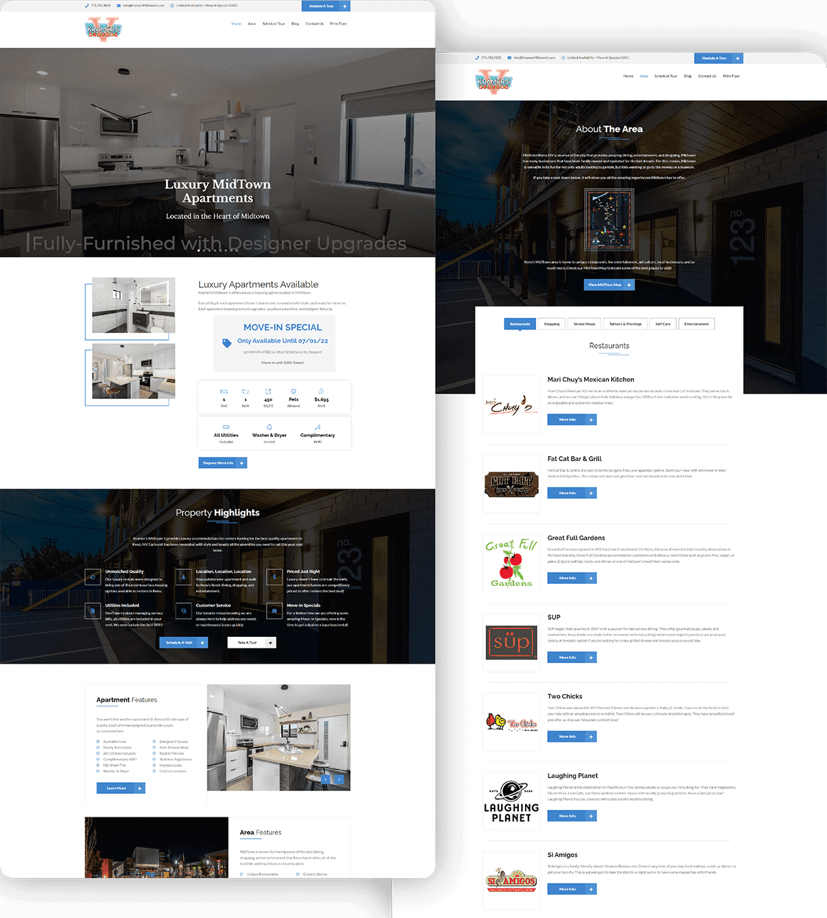 Modern luxury apartments and vibrant local businesses in Midtown, Nashville, showcasing high-quality interiors, user-friendly amenities, and diverse dining options. Perfect for property and business marketing.