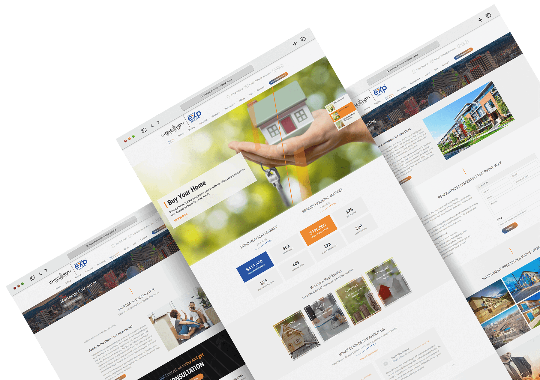 Modern real estate website showcasing property listings, mortgage calculator, and housing market insights for homebuyers and investors.